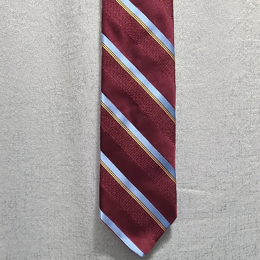 Brooks‎ Brothers Burgundy Tie with Blue and Gold Stripes